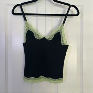Revolve Lioness Black and Green Lace Trim Camisole Small